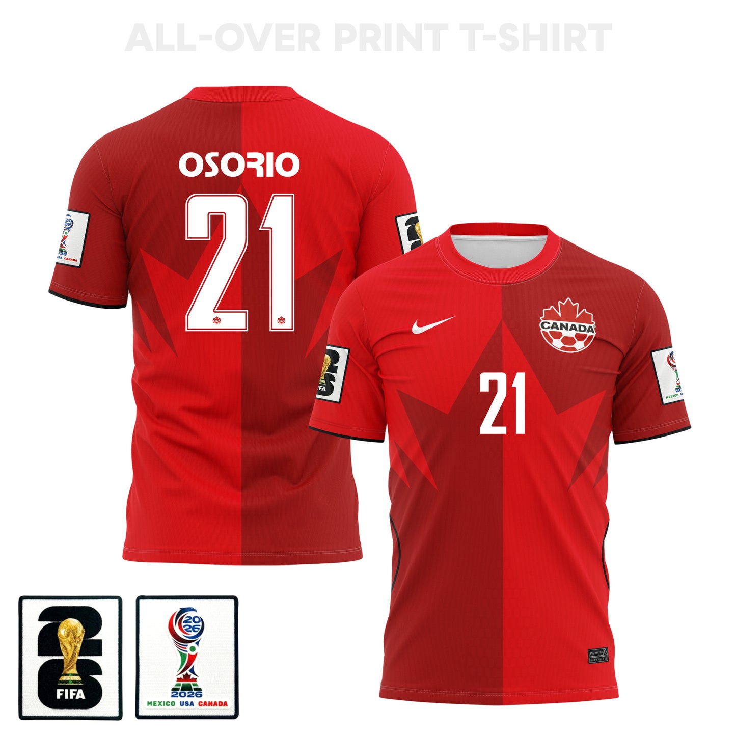 Jonathan Osorio 21 Canada 2026 Home 3D T-Shirt Fully Printed – Unisex, Red
