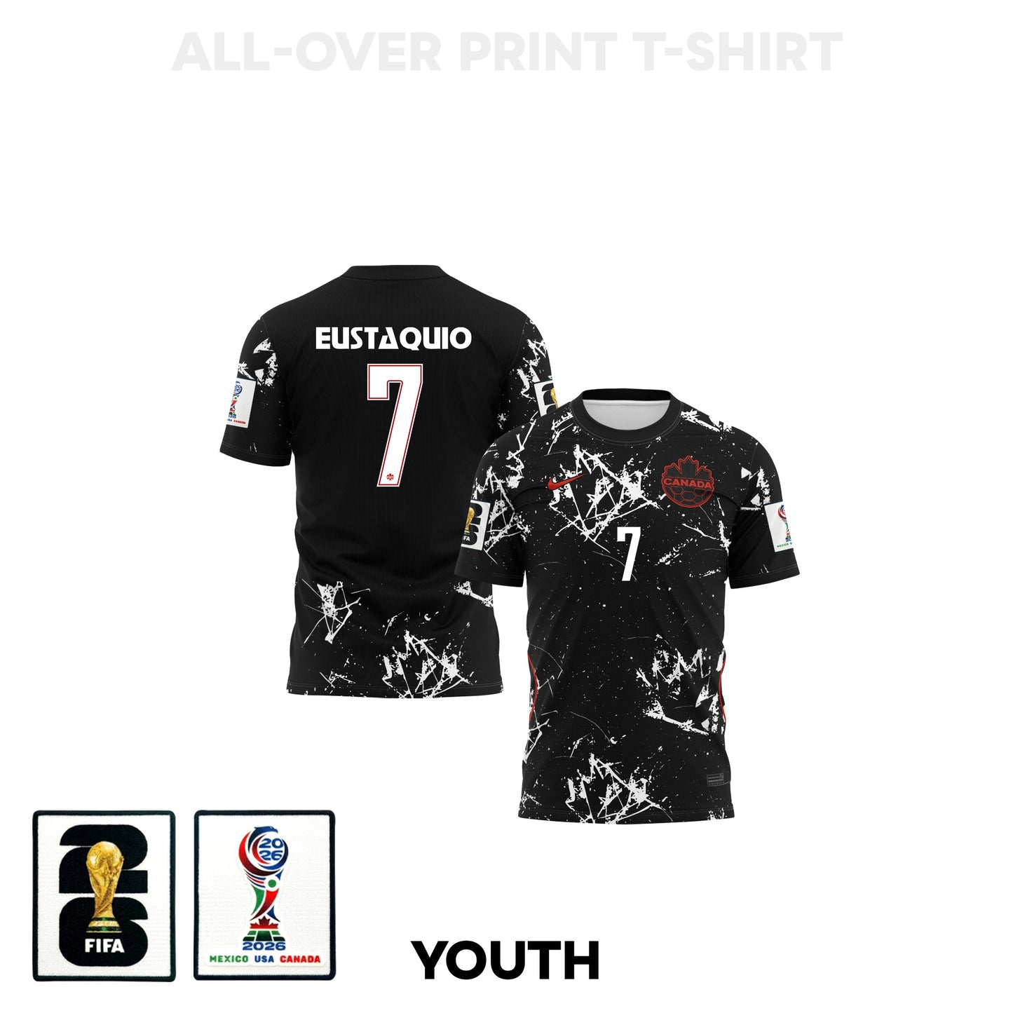 Stephen Eustáquio 7 Youth Canada 2026 Away 3D T-shirt Fully Printed – Black