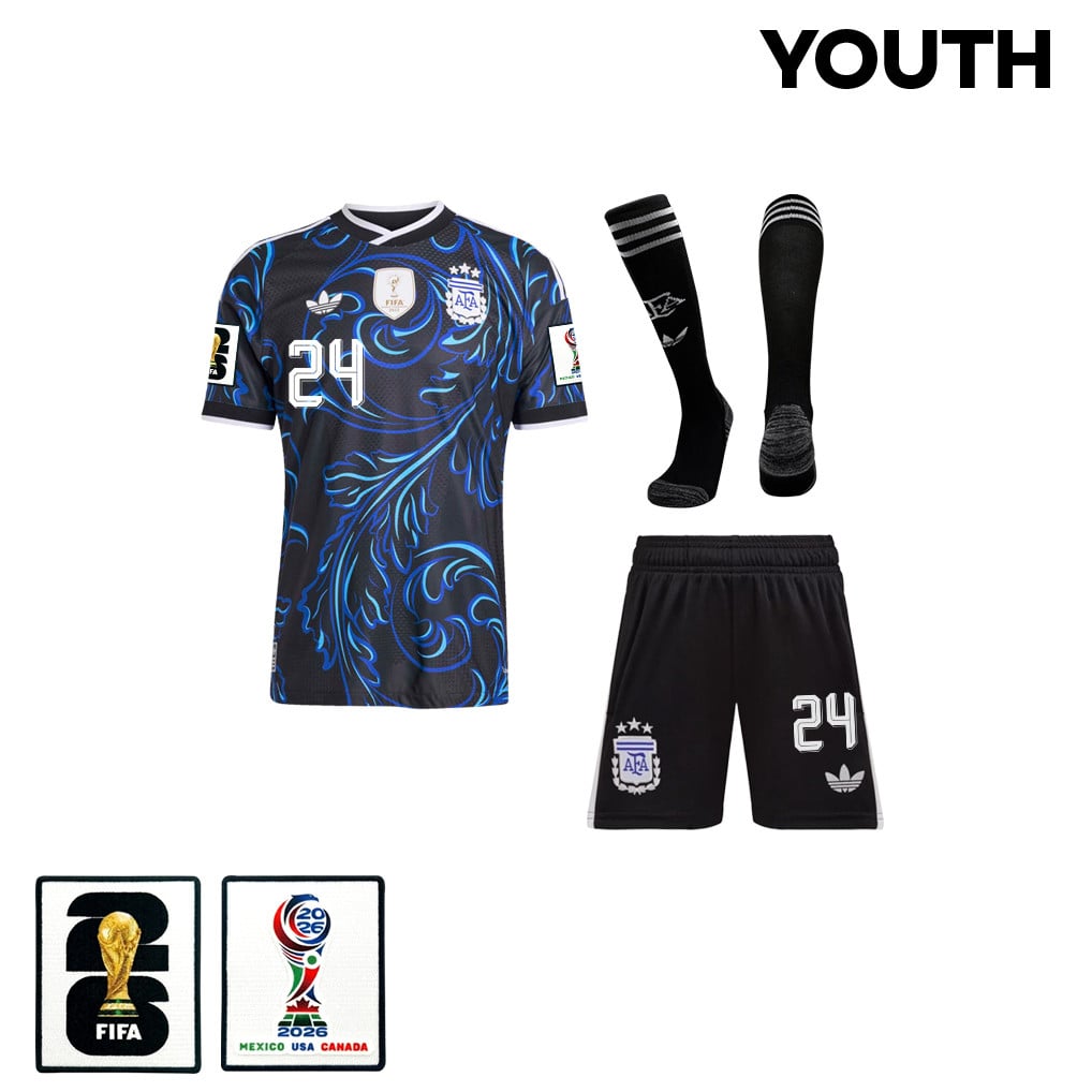 Enzo Fernández 24 Argentina 2026 YOUTH Away Kit Set – Black