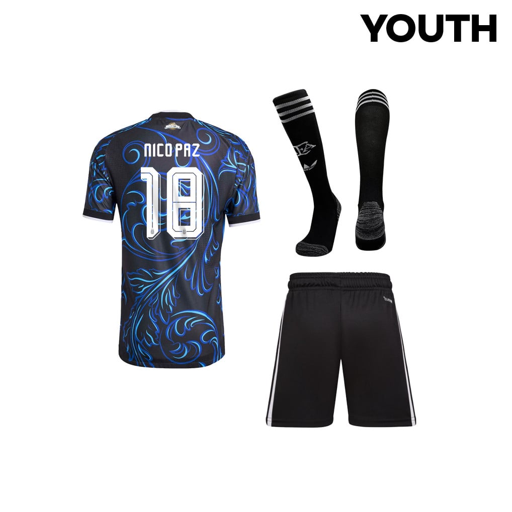Nico Paz 18 Argentina 2026 YOUTH Away Kit Set – Black