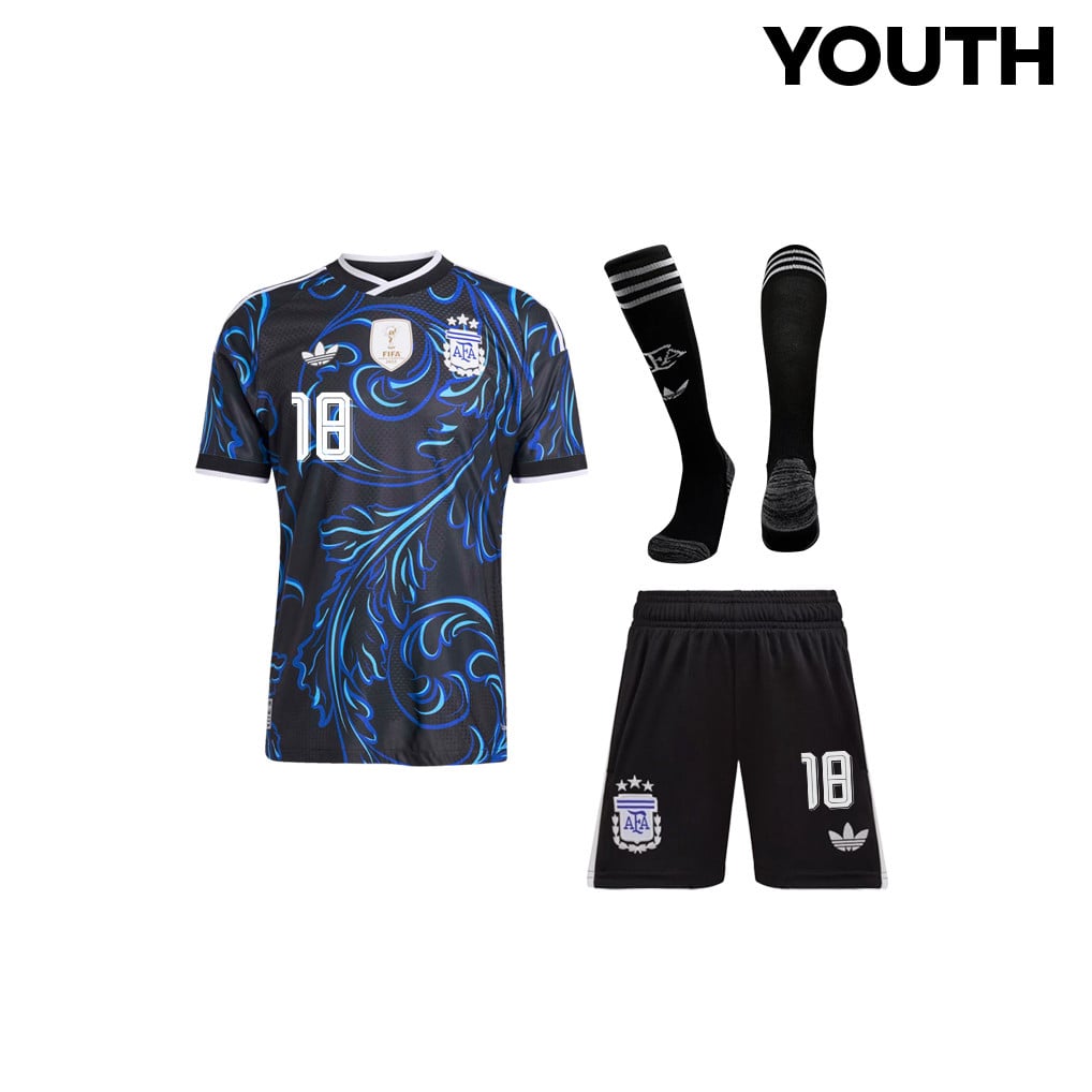 Nico Paz 18 Argentina 2026 YOUTH Away Kit Set – Black