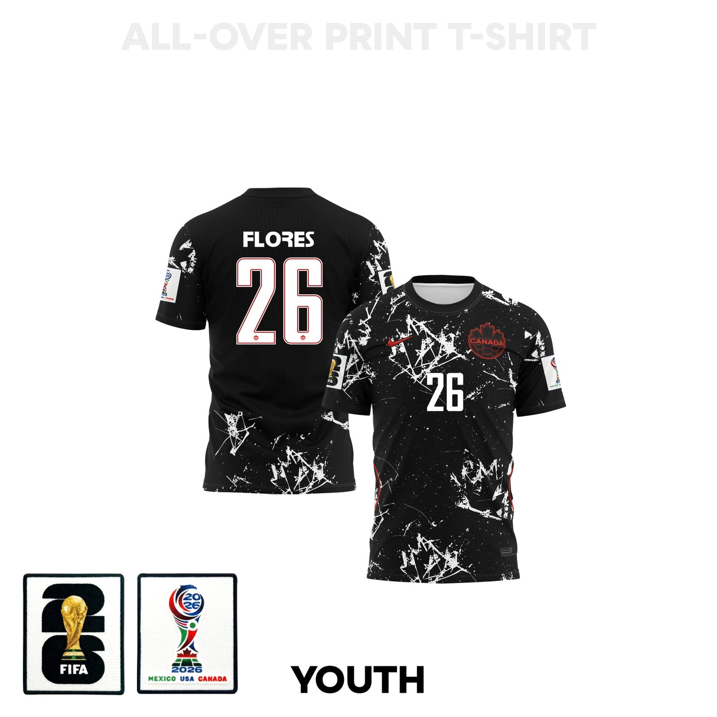 Marcelo Flores 26 Youth Canada 2026 Away 3D T-shirt Fully Printed – Black