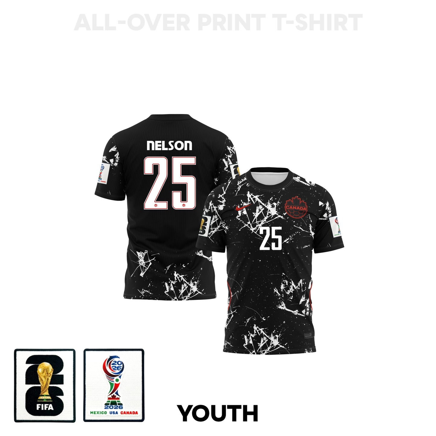 Jayden Nelson 25 Youth Canada 2026 Away 3D T-shirt Fully Printed – Black