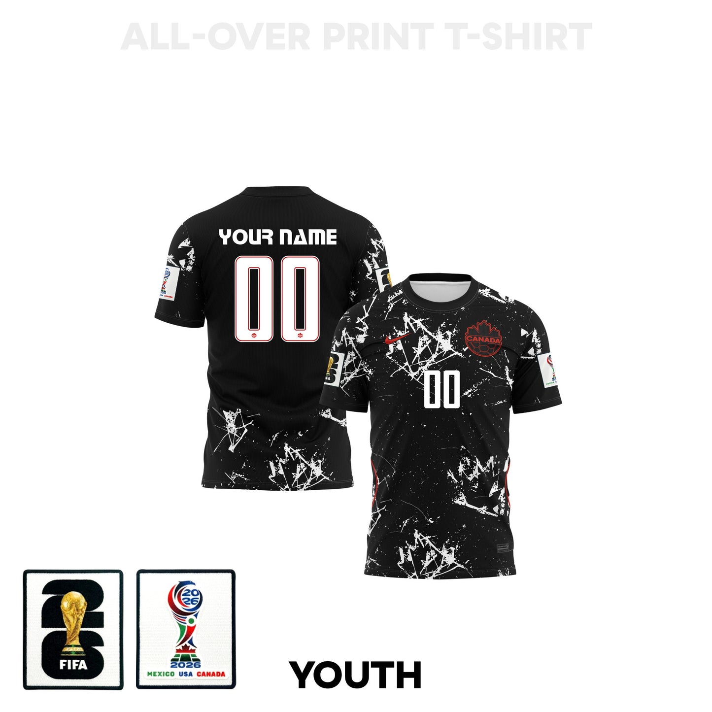 Canada 2026 Youth Away 3D T-shirt Fully Printed – Personalized – Black