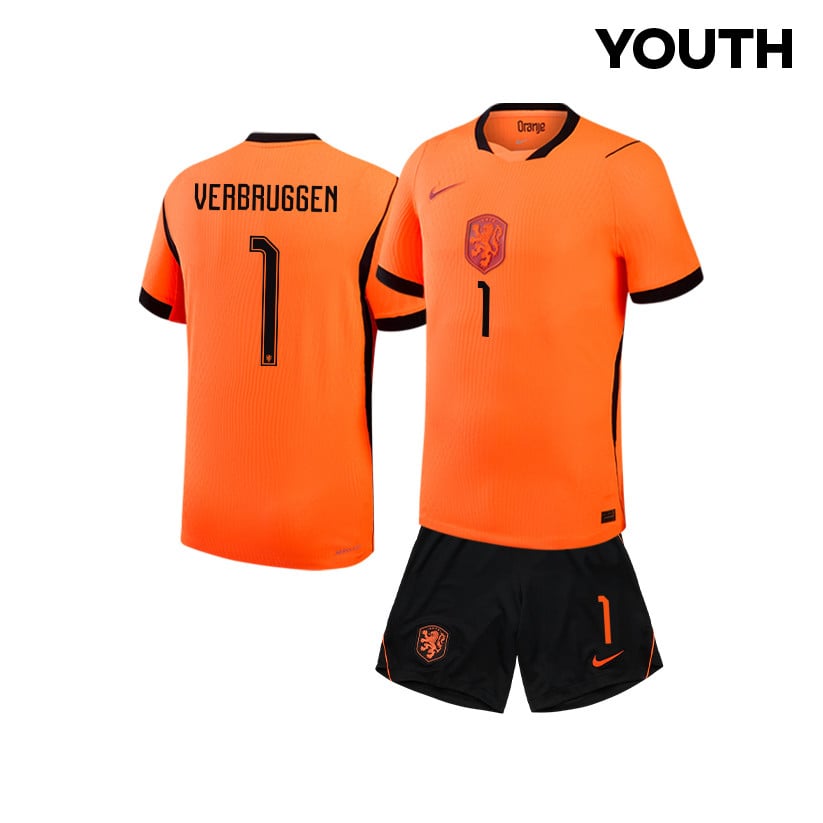 Bart Verbruggen 1 Netherlands 2026 YOUTH Home Jersey & Shorts Set - Orange