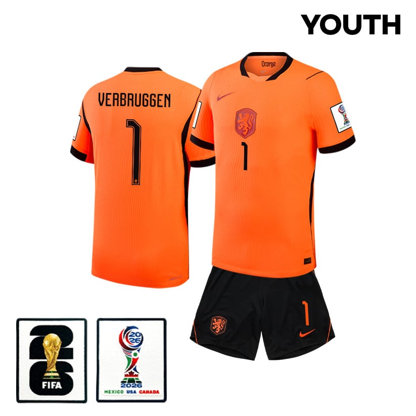 Bart Verbruggen 1 Netherlands 2026 YOUTH Home Jersey & Shorts Set - Orange