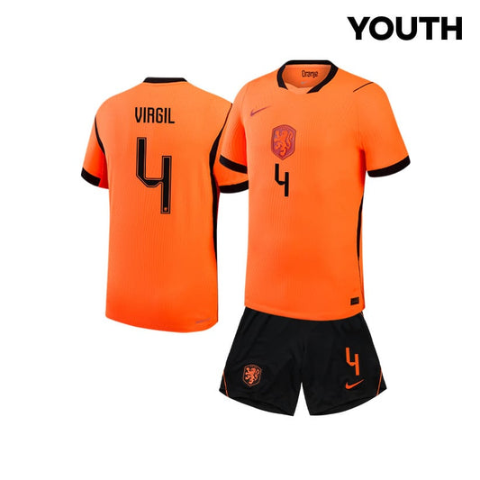 Virgil van Dijk 4 Netherlands 2026 YOUTH Home Jersey & Shorts Set - Orange