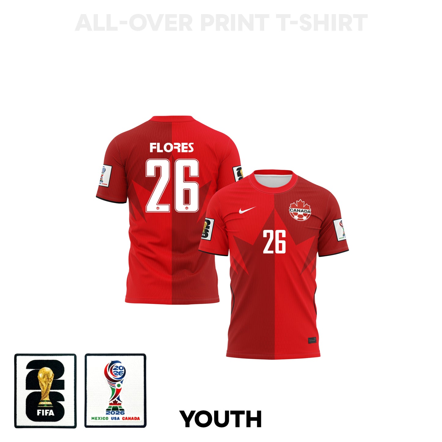 Marcelo Flores 26 Youth Canada 2026 Home 3D T-shirt Fully Printed – Red