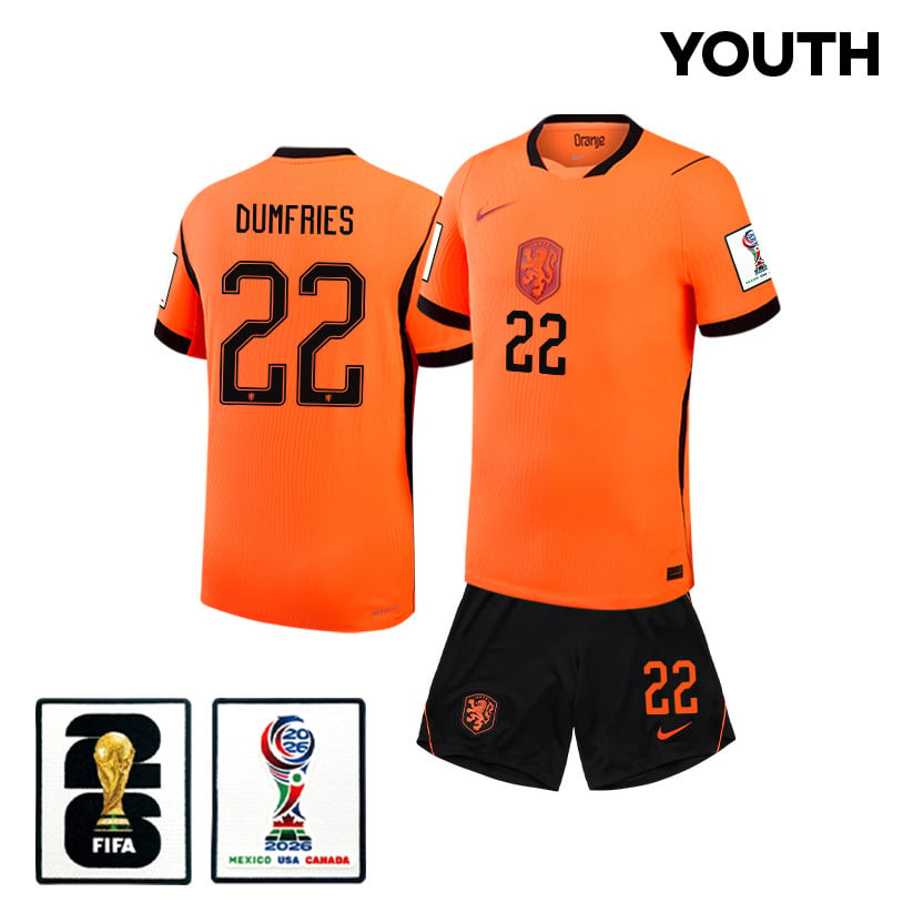 Denzel Dumfries 22 Netherlands 2026 YOUTH Home Jersey & Shorts Set - Orange
