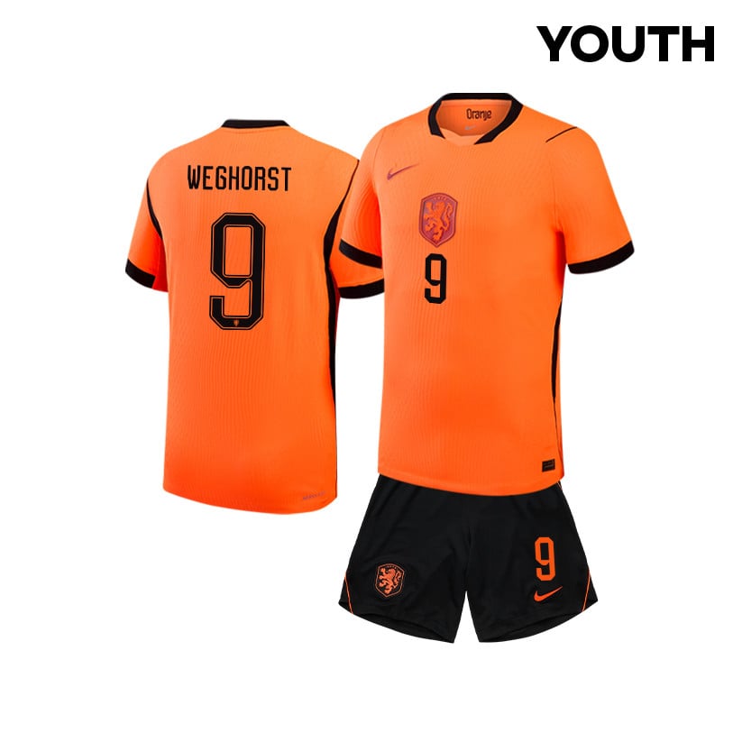 Wout Weghorst 9 Netherlands 2026 YOUTH Home Jersey & Shorts Set - Orange