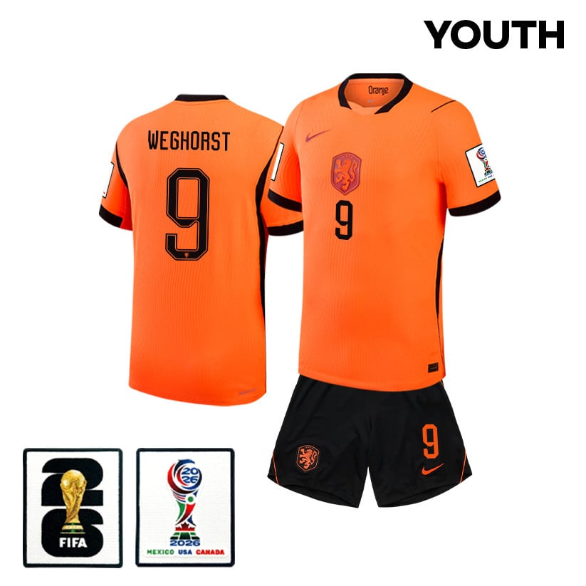 Wout Weghorst 9 Netherlands 2026 YOUTH Home Jersey & Shorts Set - Orange
