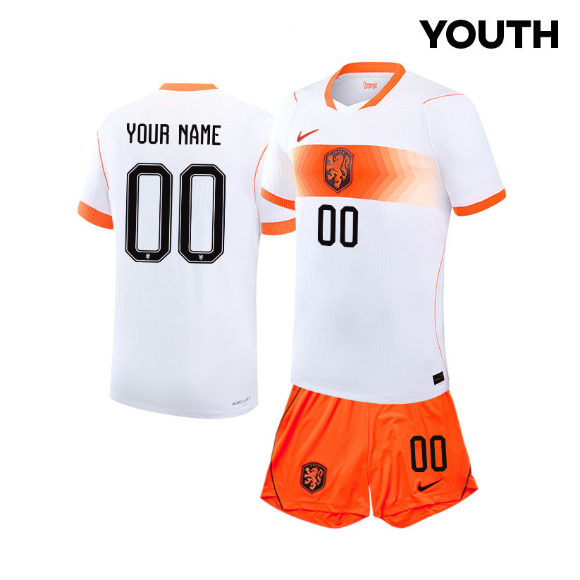 Netherlands 2026 YOUTH Away Jersey & Shorts Set - Personalized - White