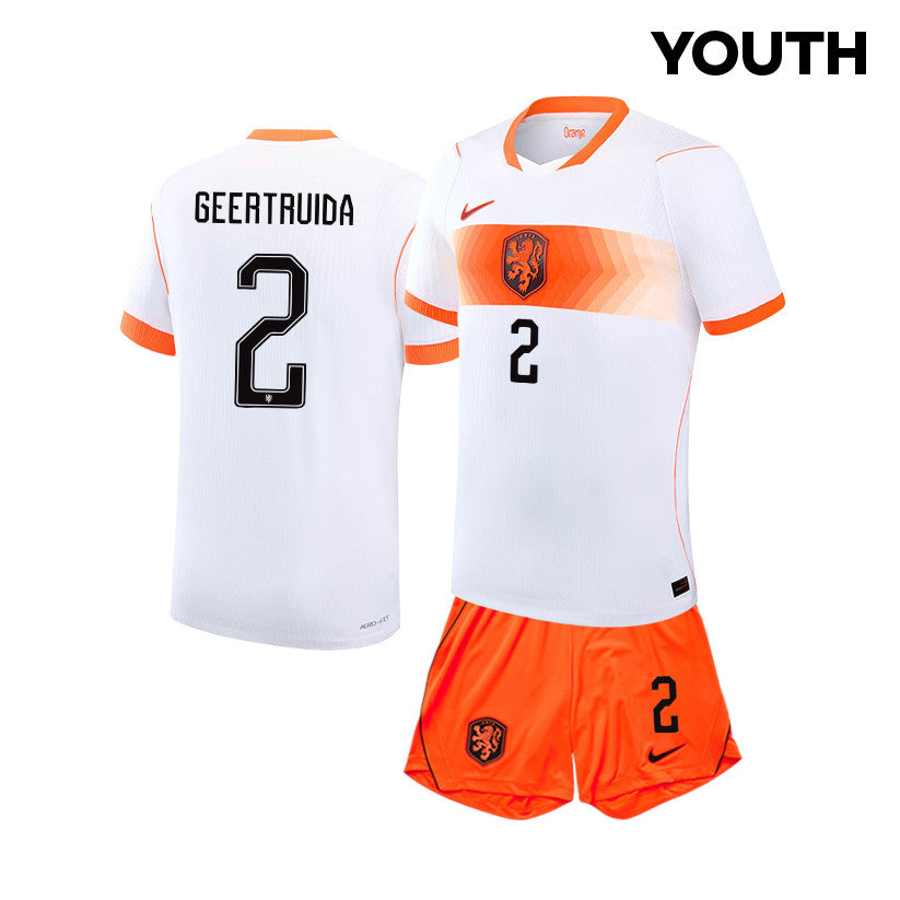 Lutsharel Geertruida 2 Netherlands 2026 YOUTH Away Jersey & Shorts Set - White