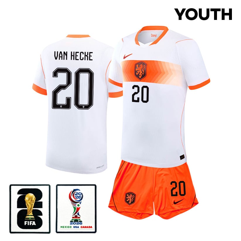 Jan Paul van Hecke 20 Netherlands 2026 YOUTH Away Jersey & Shorts Set - White