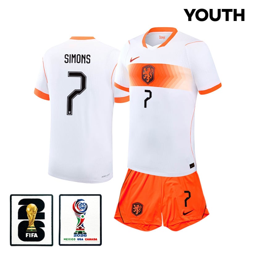 Xavi Simons 7 Netherlands 2026 YOUTH Away Jersey & Shorts Set - White
