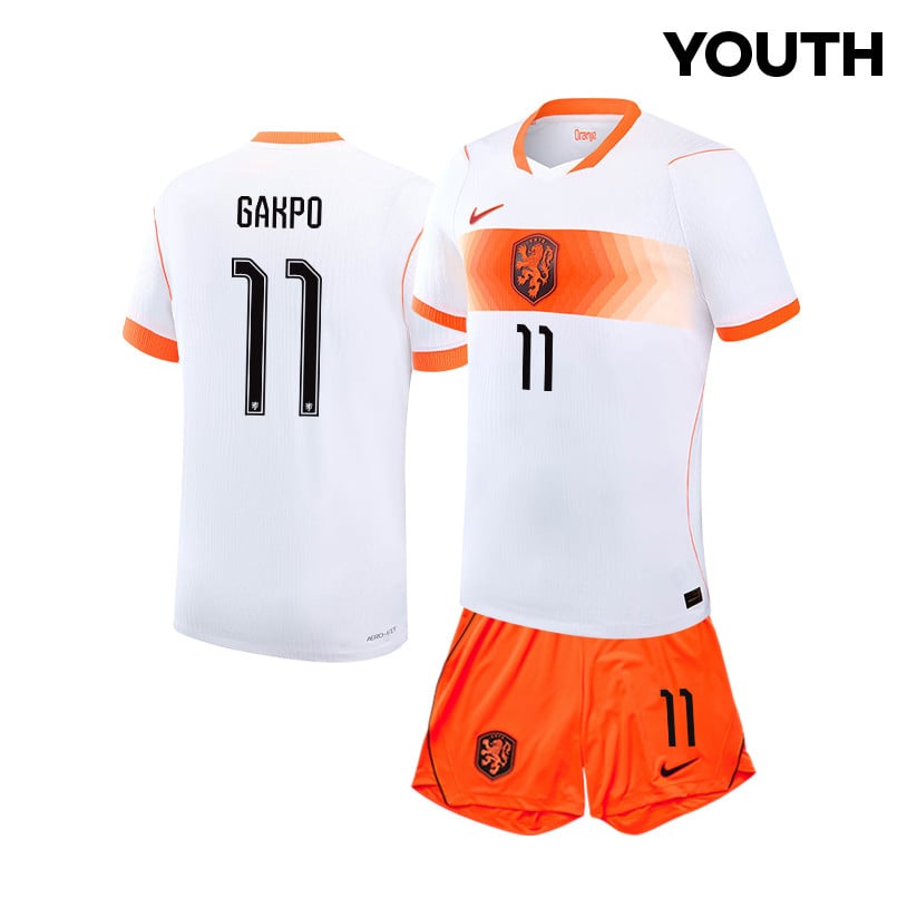 Cody Gakpo 11 Netherlands 2026 YOUTH Away Jersey & Shorts Set - White