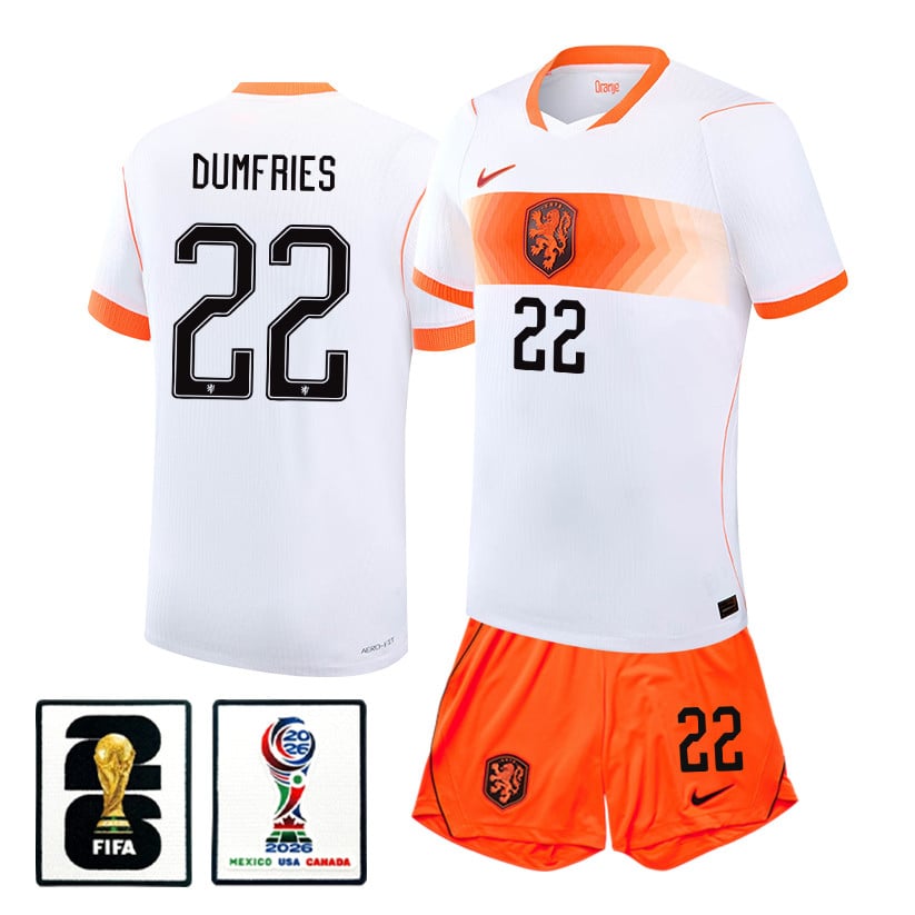 Denzel Dumfries 22 Netherlands 2026 Away Men Jersey & Shorts Set – White