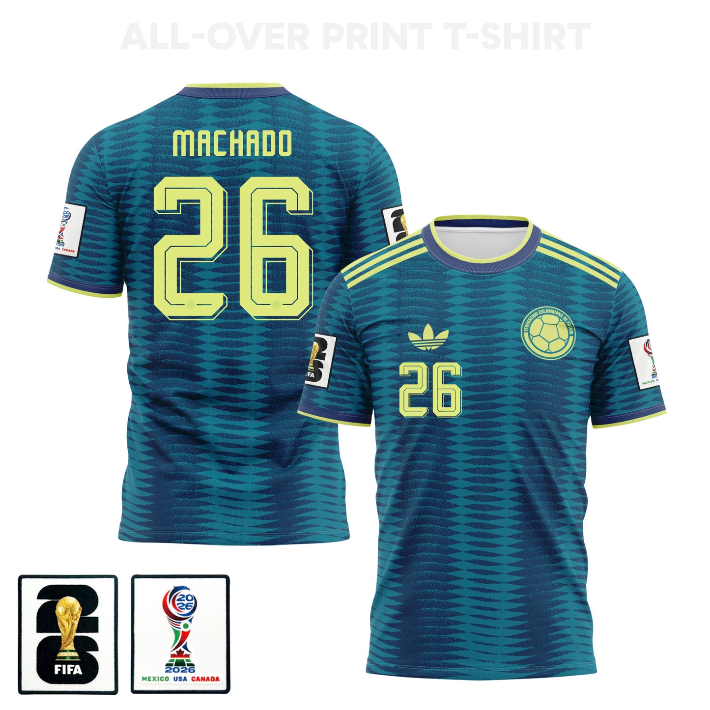 Deiver Machado 26 Colombia 2026 Away 3D T-Shirt Fully Printed – Unisex, Turquoise