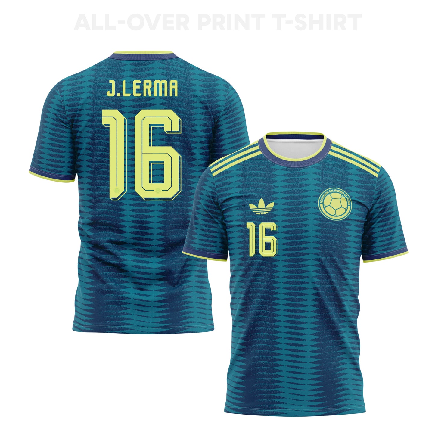 Jefferson Lerma 16 Colombia 2026 Away 3D T-Shirt Fully Printed – Unisex, Turquoise