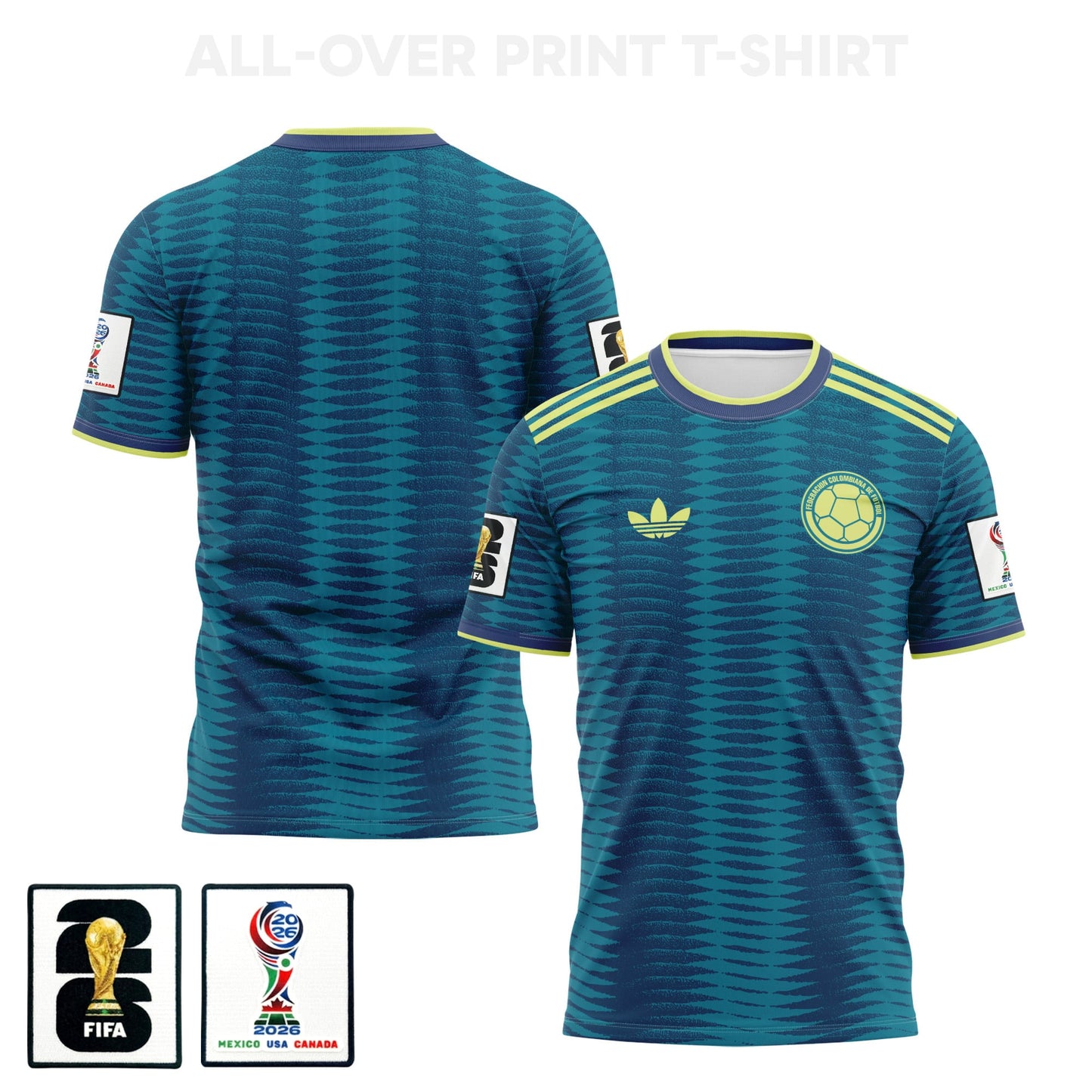 Colombia 2026 Away 3D T-Shirt Fully Printed – Unisex, Turquoise