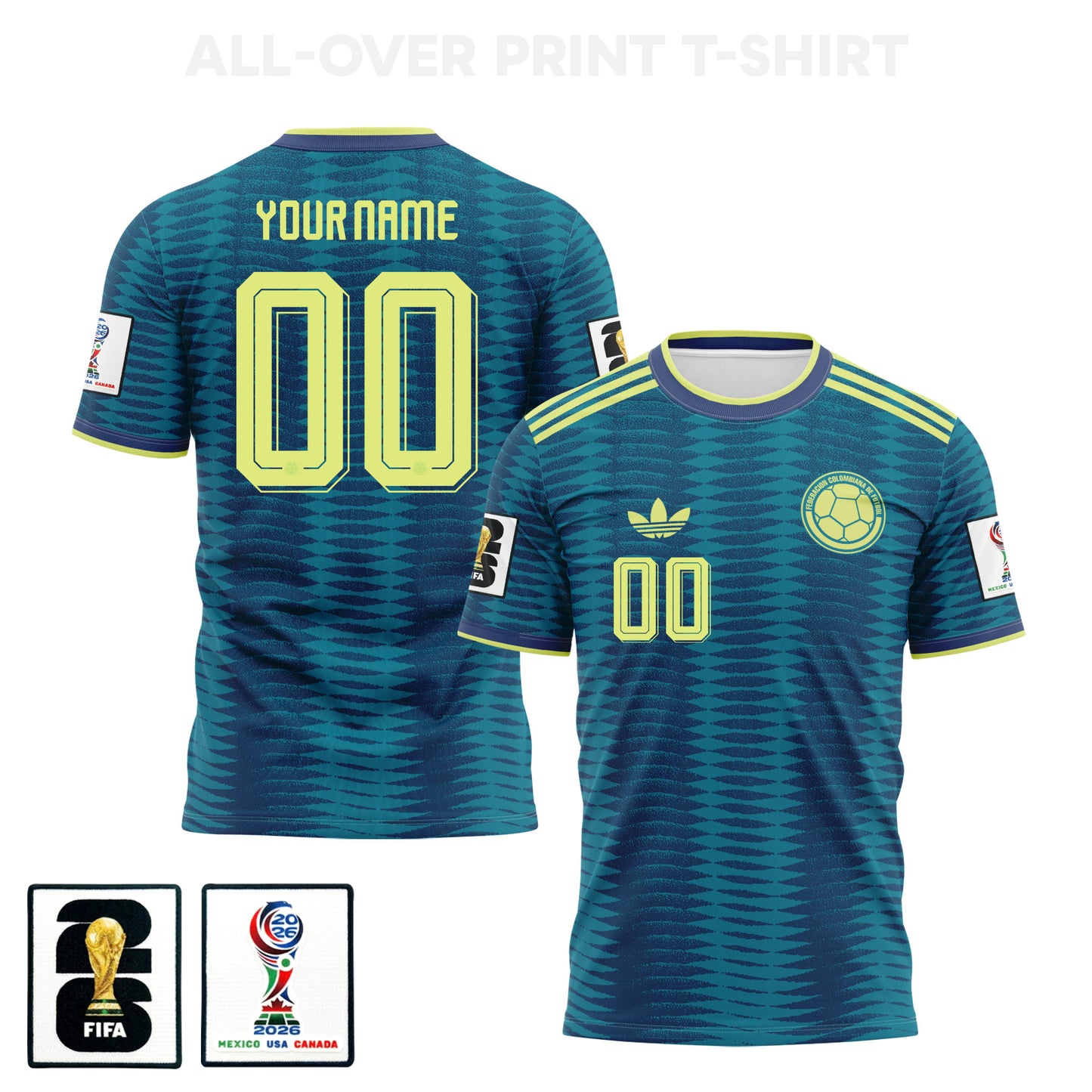 Colombia 2026 Away 3D T-Shirt Fully Printed – Personalized – Unisex, Turquoise