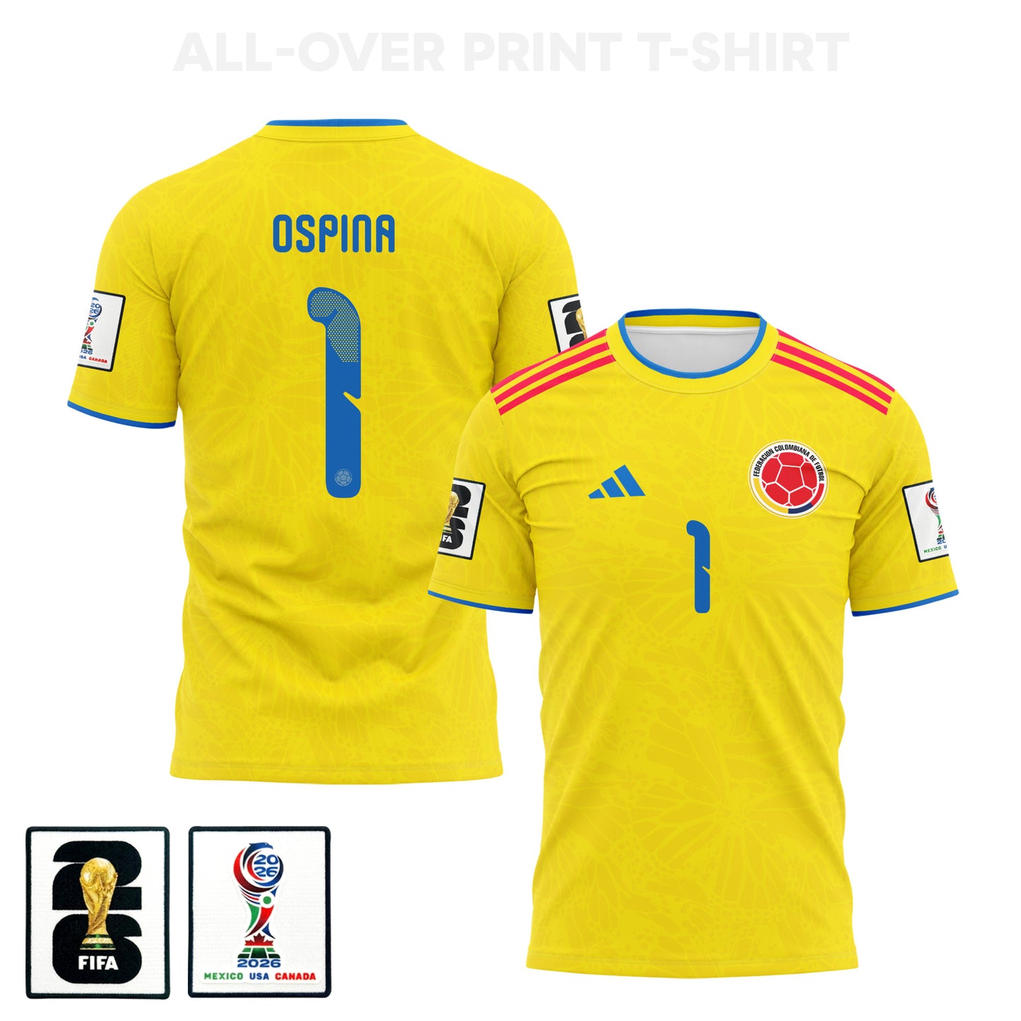 David Ospina 1 Colombia 2026 Home 3D T-Shirt Fully Printed – Unisex, Yellow