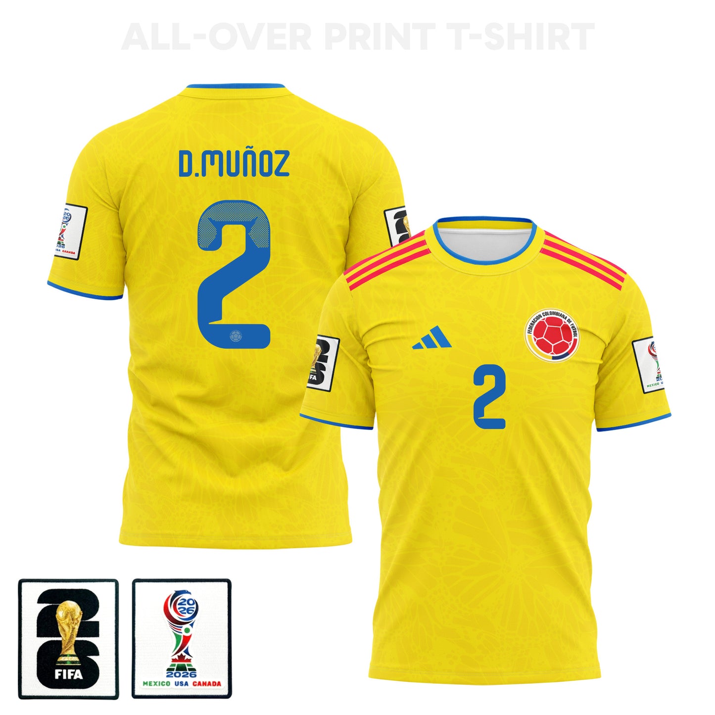 Daniel Muñoz 2 Colombia 2026 Home 3D T-Shirt Fully Printed – Unisex, Yellow