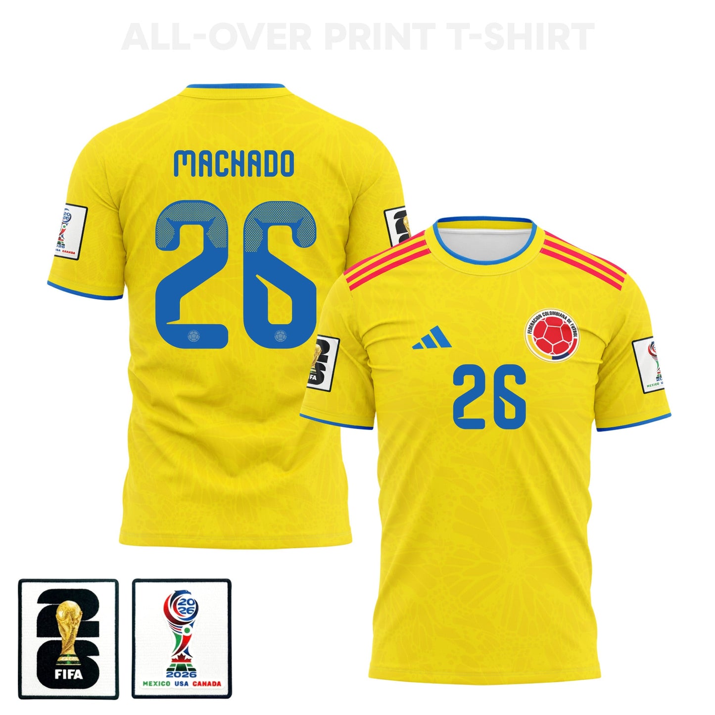 Deiver Machado 26 Colombia 2026 Home 3D T-Shirt Fully Printed – Unisex, Yellow