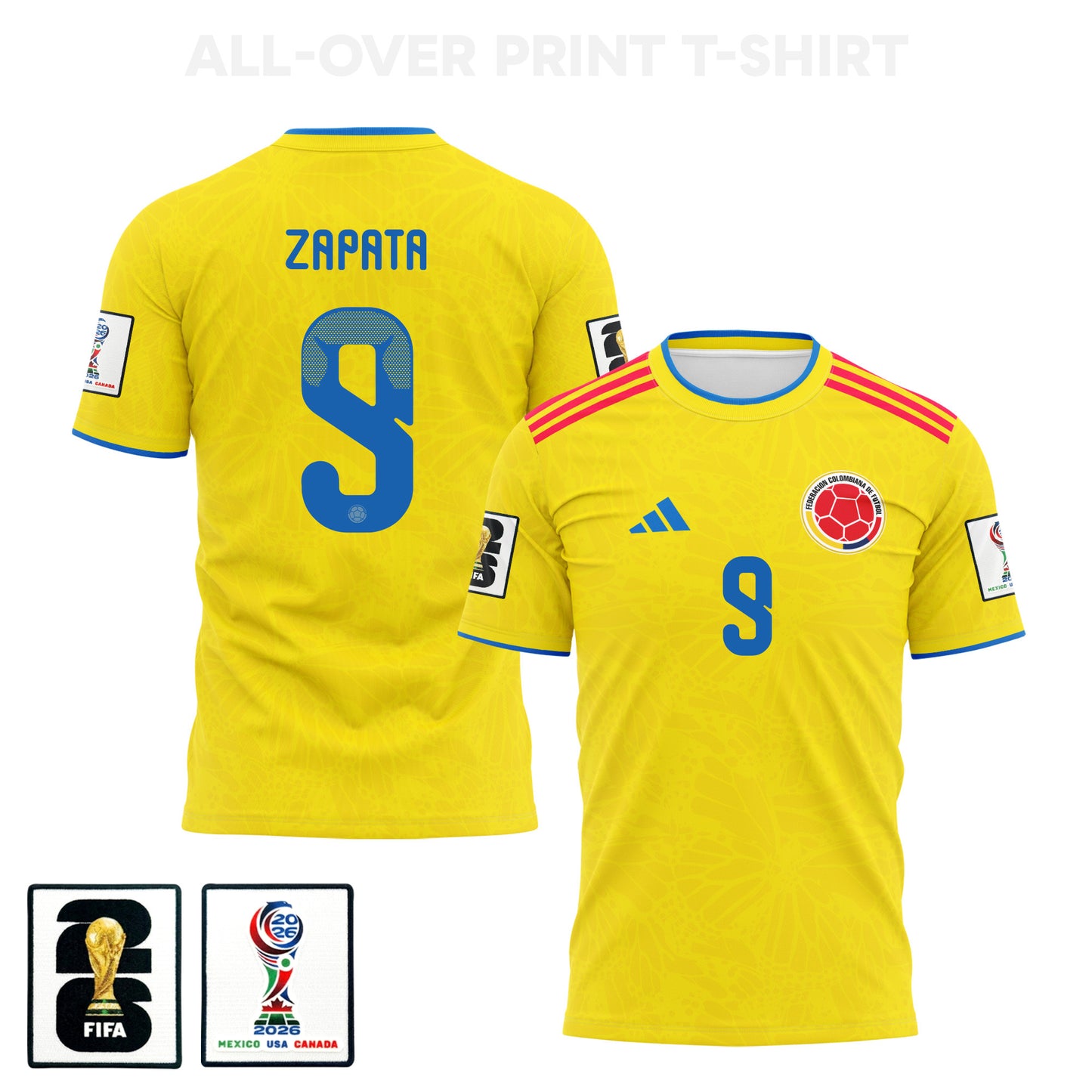 Duván Zapata 9 Colombia 2026 Home 3D T-Shirt Fully Printed – Unisex, Yellow