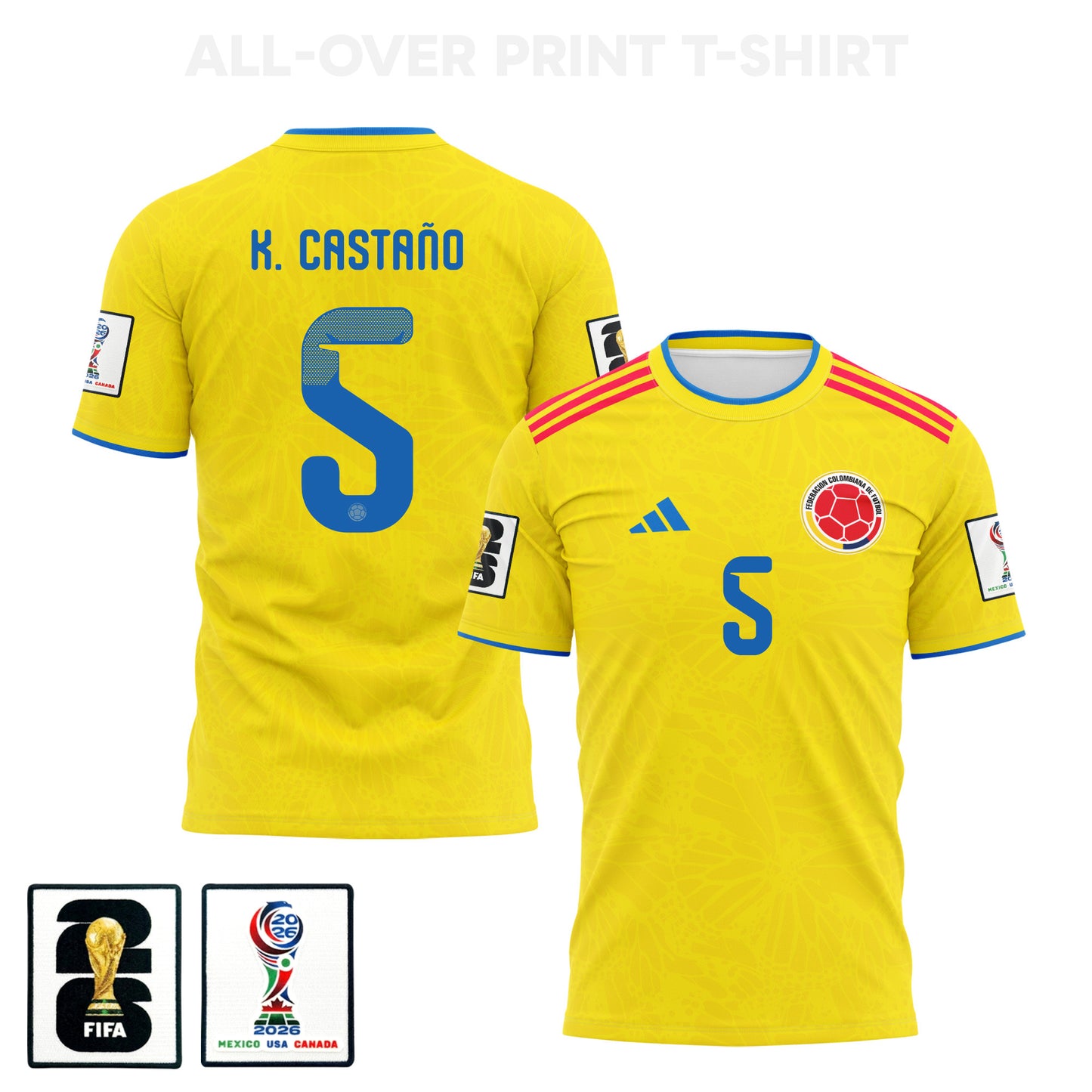 Kevin Castaño 5 Colombia 2026 Home 3D T-Shirt Fully Printed – Unisex, Yellow