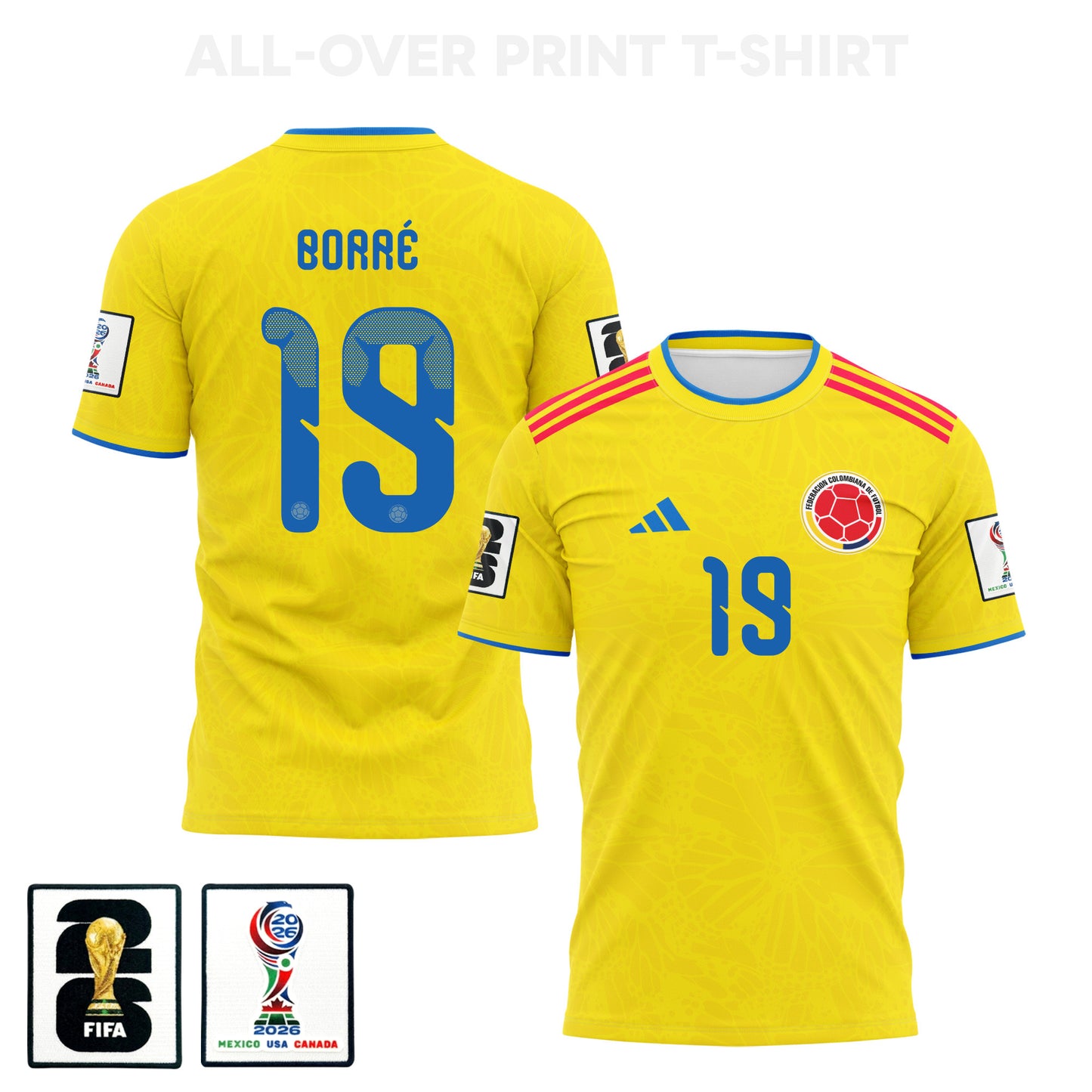 Rafael Borré 19 Colombia 2026 Home 3D T-Shirt Fully Printed – Unisex, Yellow