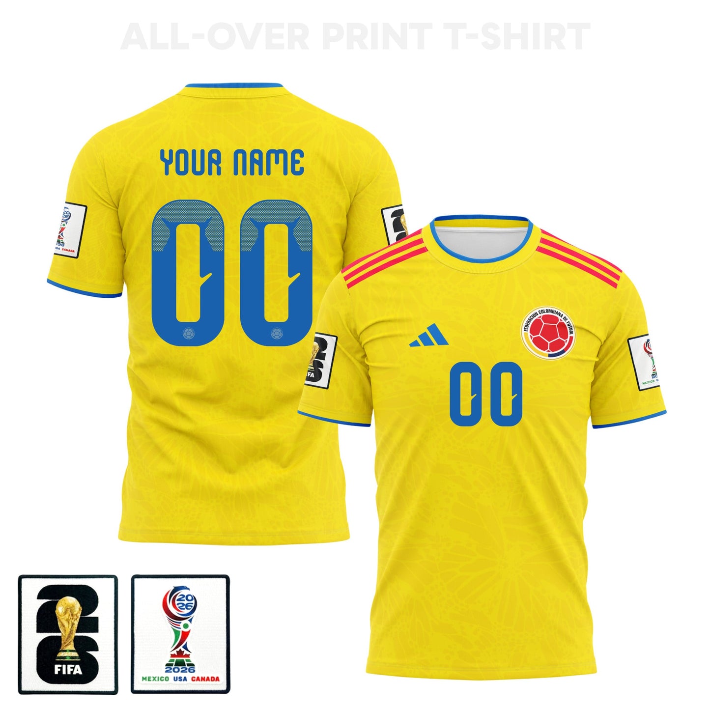 Colombia 2026 Home 3D T-Shirt Fully Printed – Personalized – Unisex, Yellow