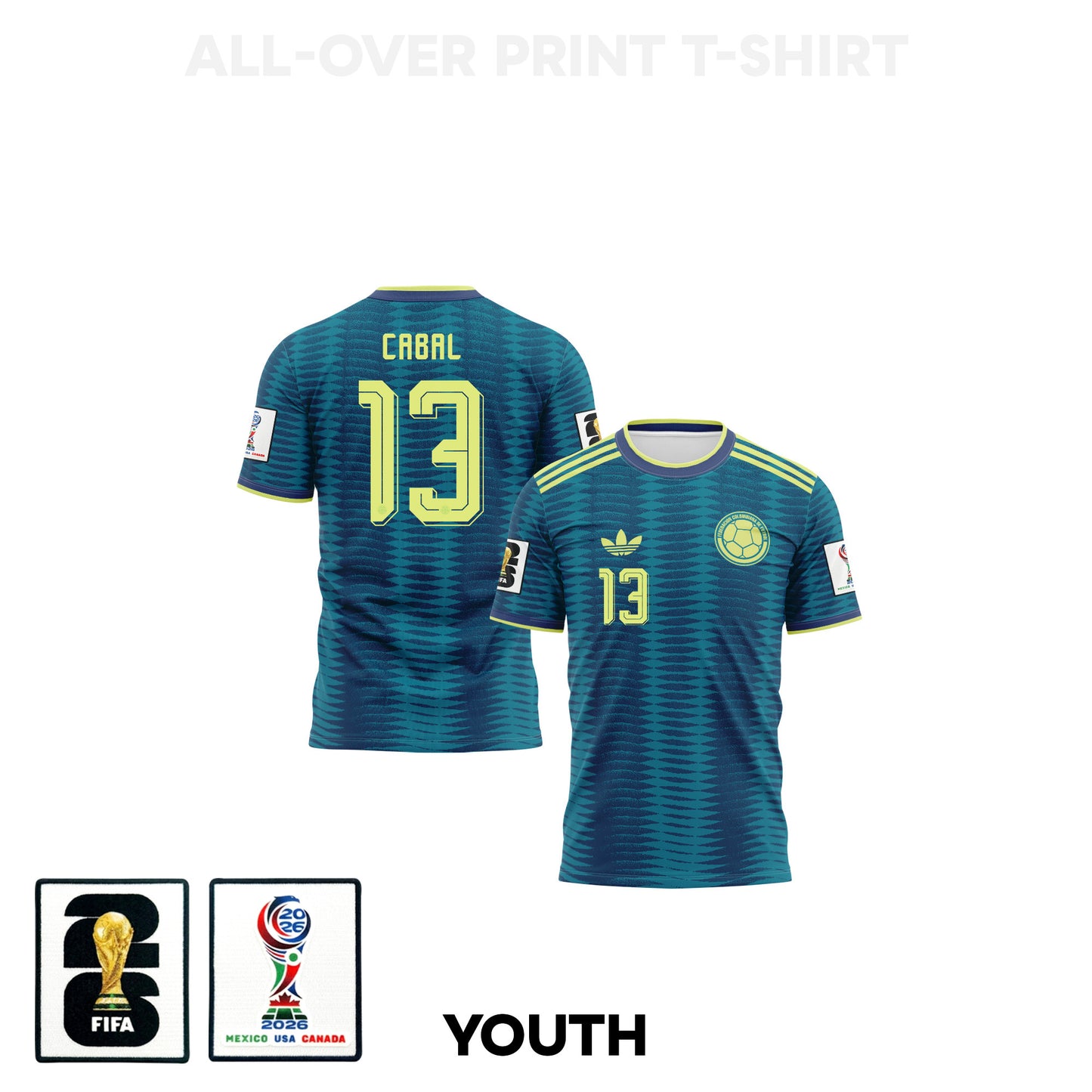 Juan Cabal 13 Youth Colombia 2026 Away 3D T-shirt Fully Printed – Turquoise