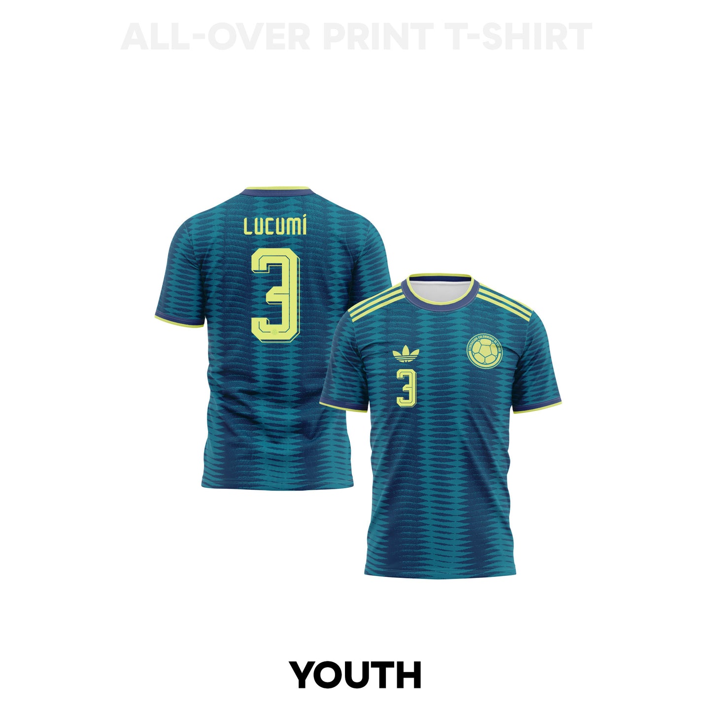 Jhon Lucumí 3 Youth Colombia 2026 Away 3D T-shirt Fully Printed – Turquoise