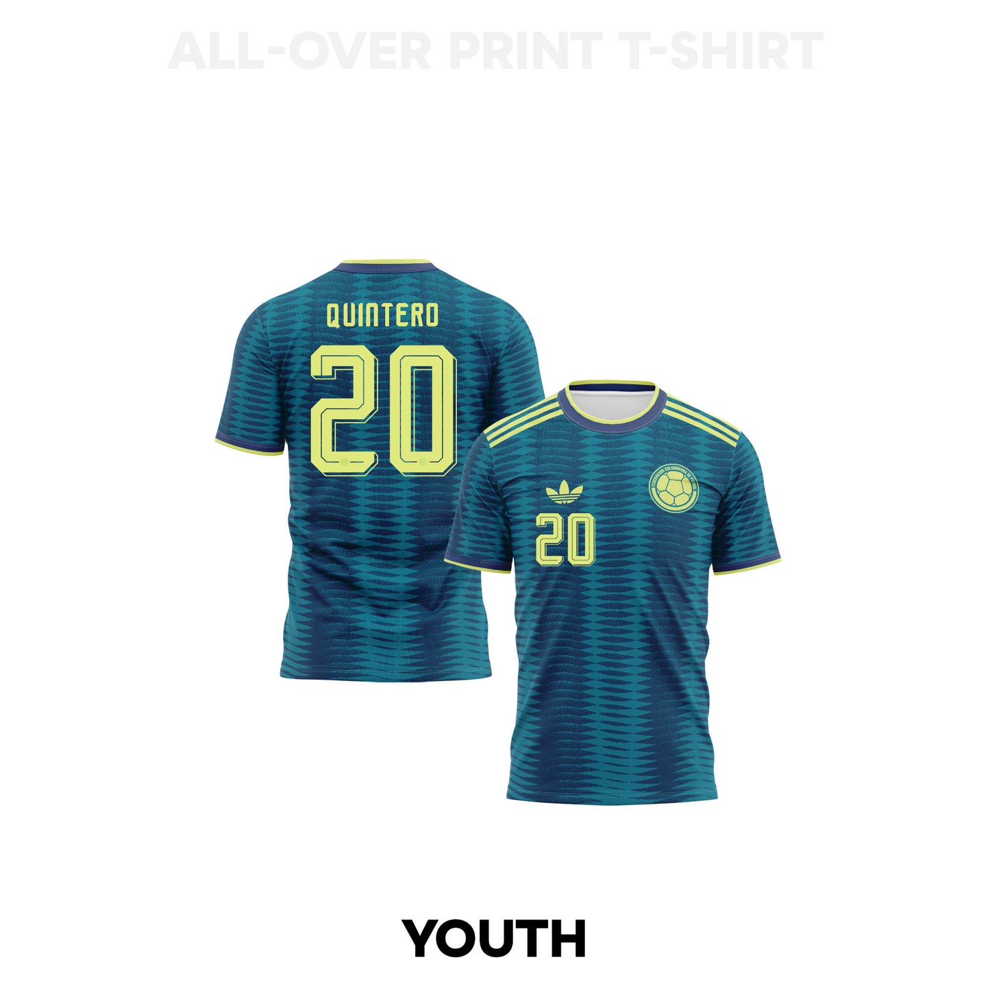 Juan Fernando Quintero 20 Youth Colombia 2026 Away 3D T-shirt Fully Printed – Turquoise