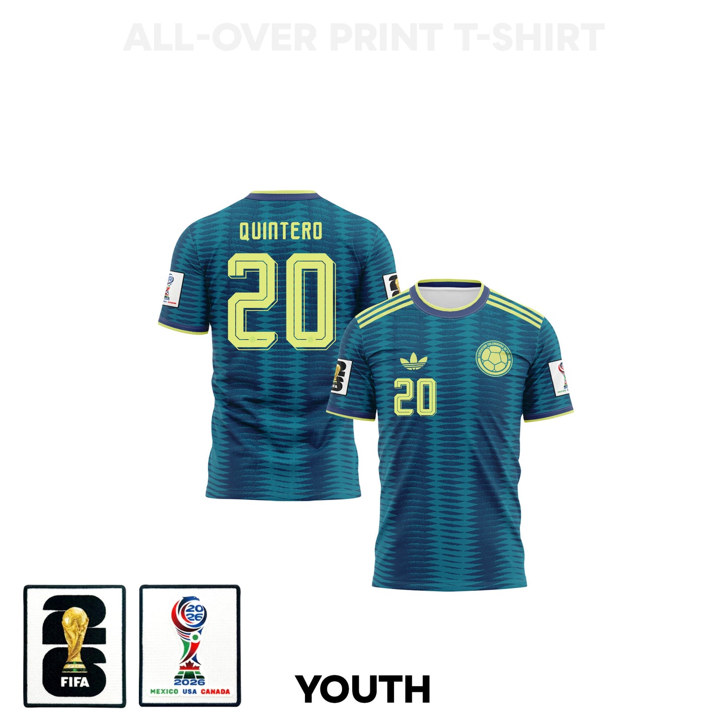 Juan Fernando Quintero 20 Youth Colombia 2026 Away 3D T-shirt Fully Printed – Turquoise
