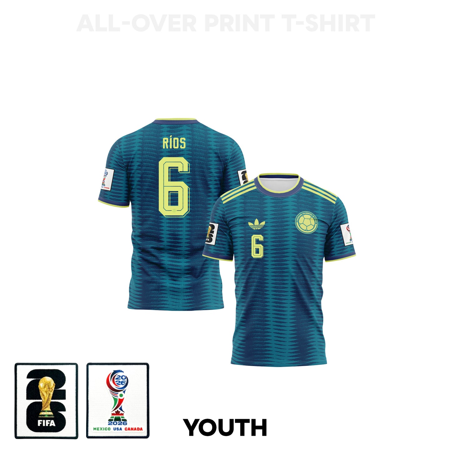 Richard Ríos 6 Youth Colombia 2026 Away 3D T-shirt Fully Printed – Turquoise