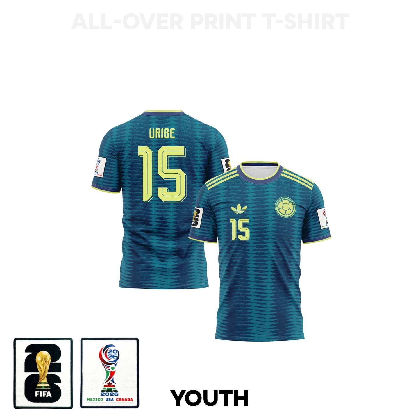 Mateus Uribe 15 Youth Colombia 2026 Away 3D T-shirt Fully Printed – Turquoise