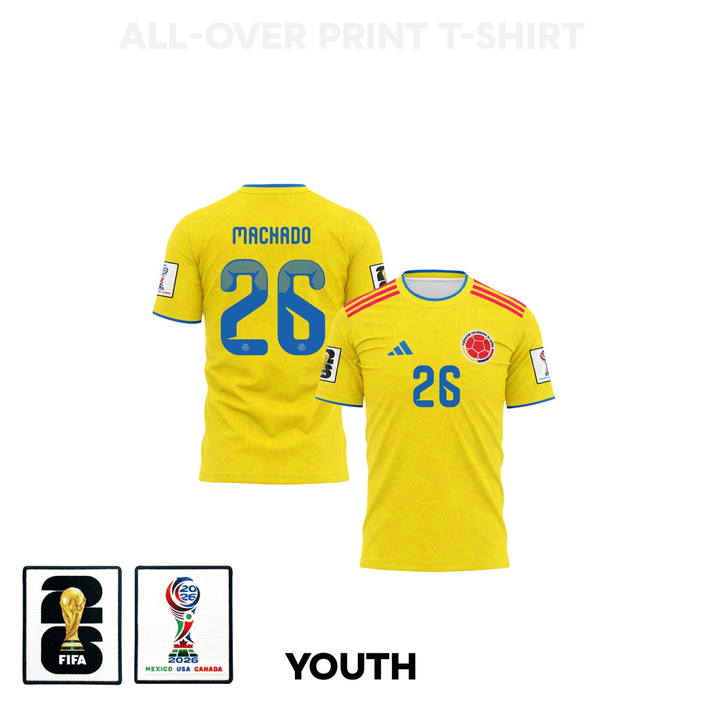 Deiver Machado 26 Youth Colombia 2026 Home 3D T-shirt Fully Printed – Yellow