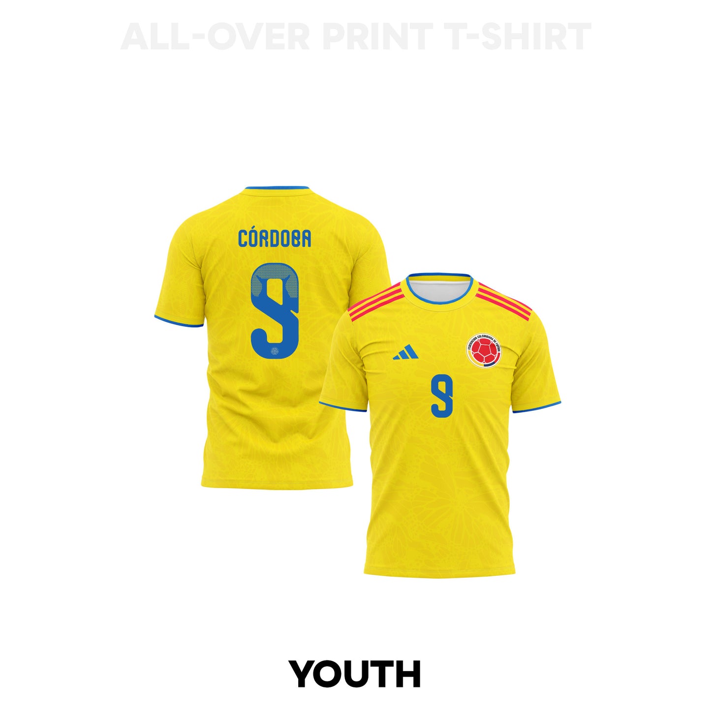 Jhon Córdoba 9 Youth Colombia 2026 Home 3D T-shirt Fully Printed – Yellow