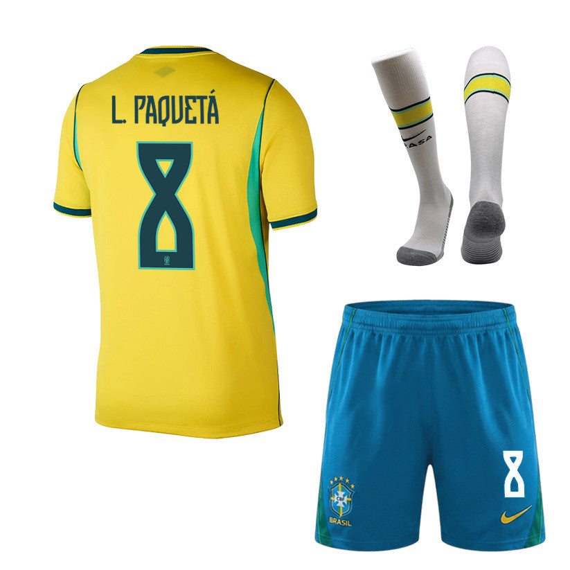 Lucas Paquetá 8 Brazil 2026 Home Men Kit Set – Yellow