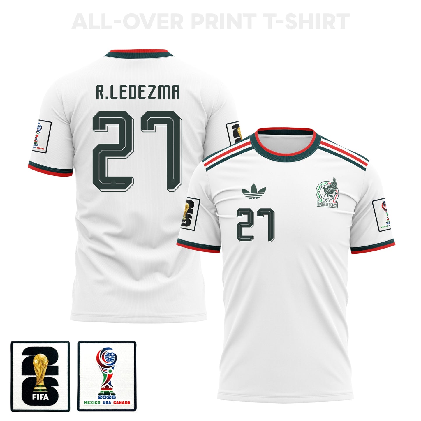 Richard Ledezma 27 Mexico 2026 Away 3D T-Shirt Fully Printed – Unisex, White