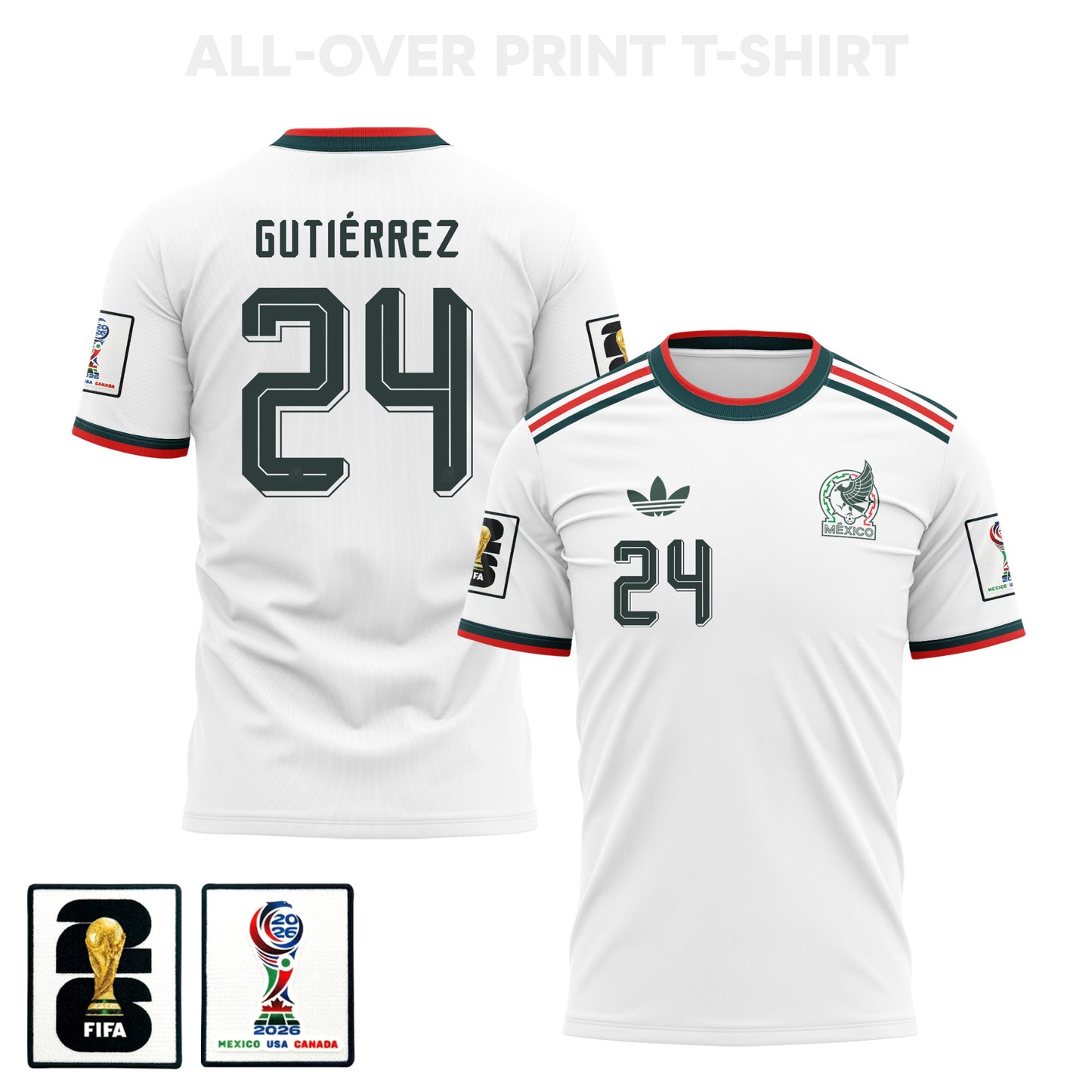 Brian Gutiérrez 24 Mexico 2026 Away 3D T-Shirt Fully Printed – Unisex, White