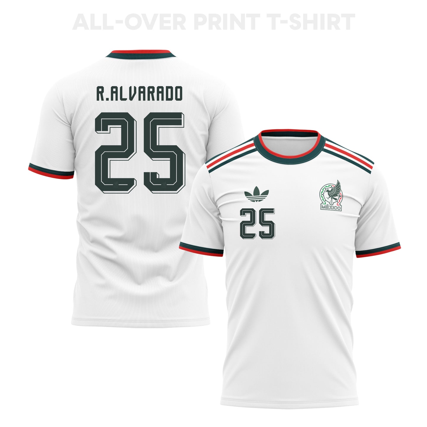 Roberto Alvarado 25 Mexico 2026 Away 3D T-Shirt Fully Printed – Unisex, White