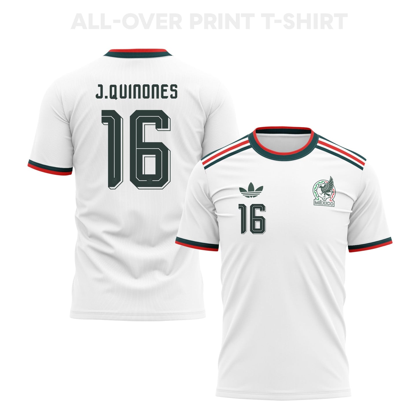 Julián Quiñones 16 Mexico 2026 Away 3D T-Shirt Fully Printed – Unisex, White