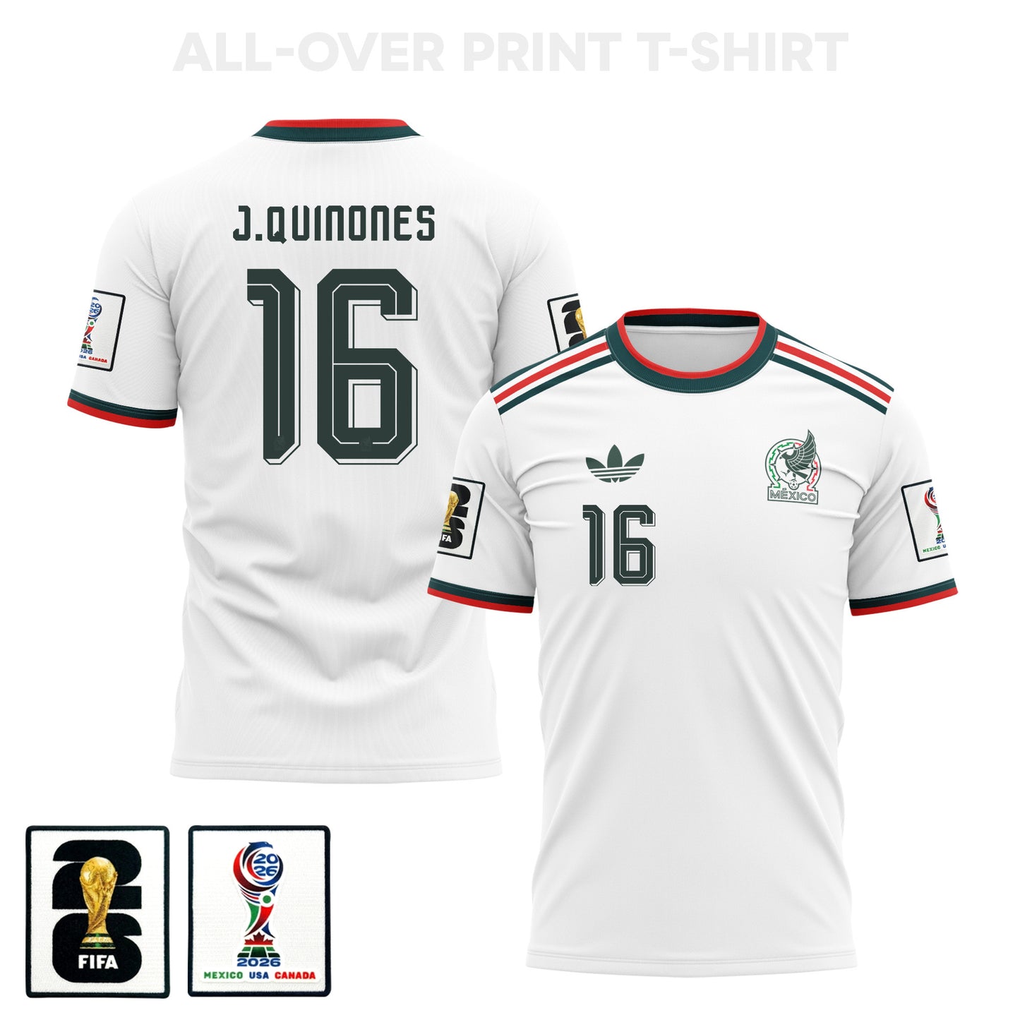 Julián Quiñones 16 Mexico 2026 Away 3D T-Shirt Fully Printed – Unisex, White