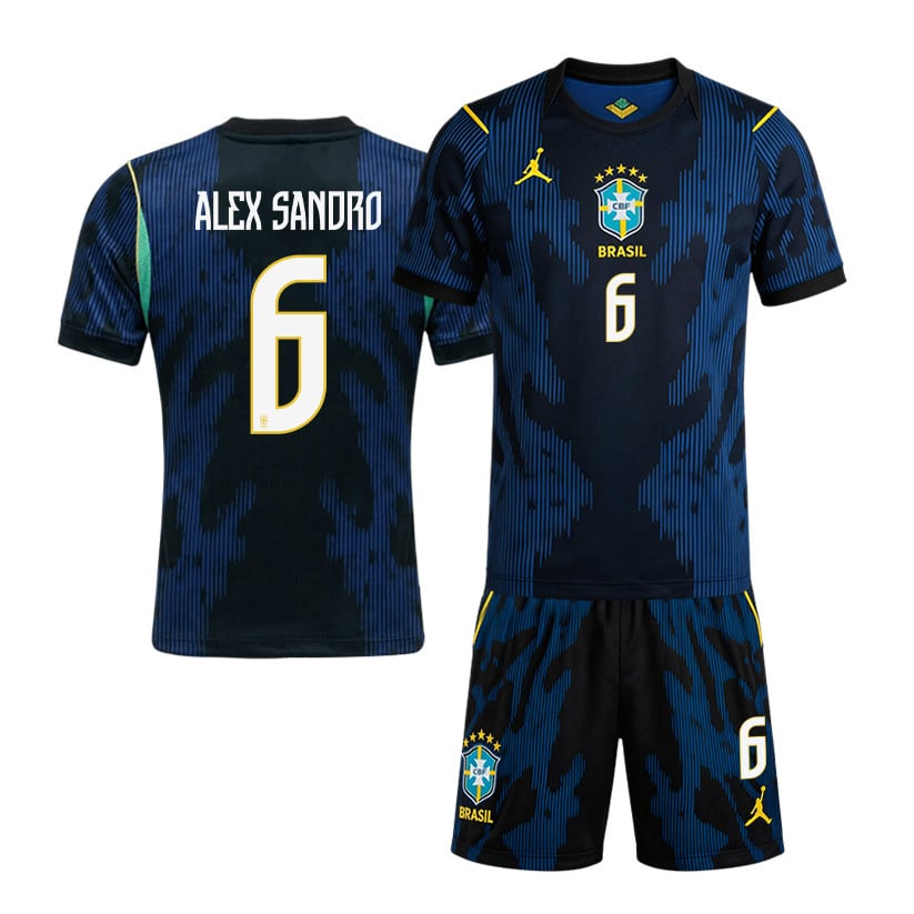 Alex Sandro 6 Brazil 2026 Away Men Jersey & Shorts Set – Blue