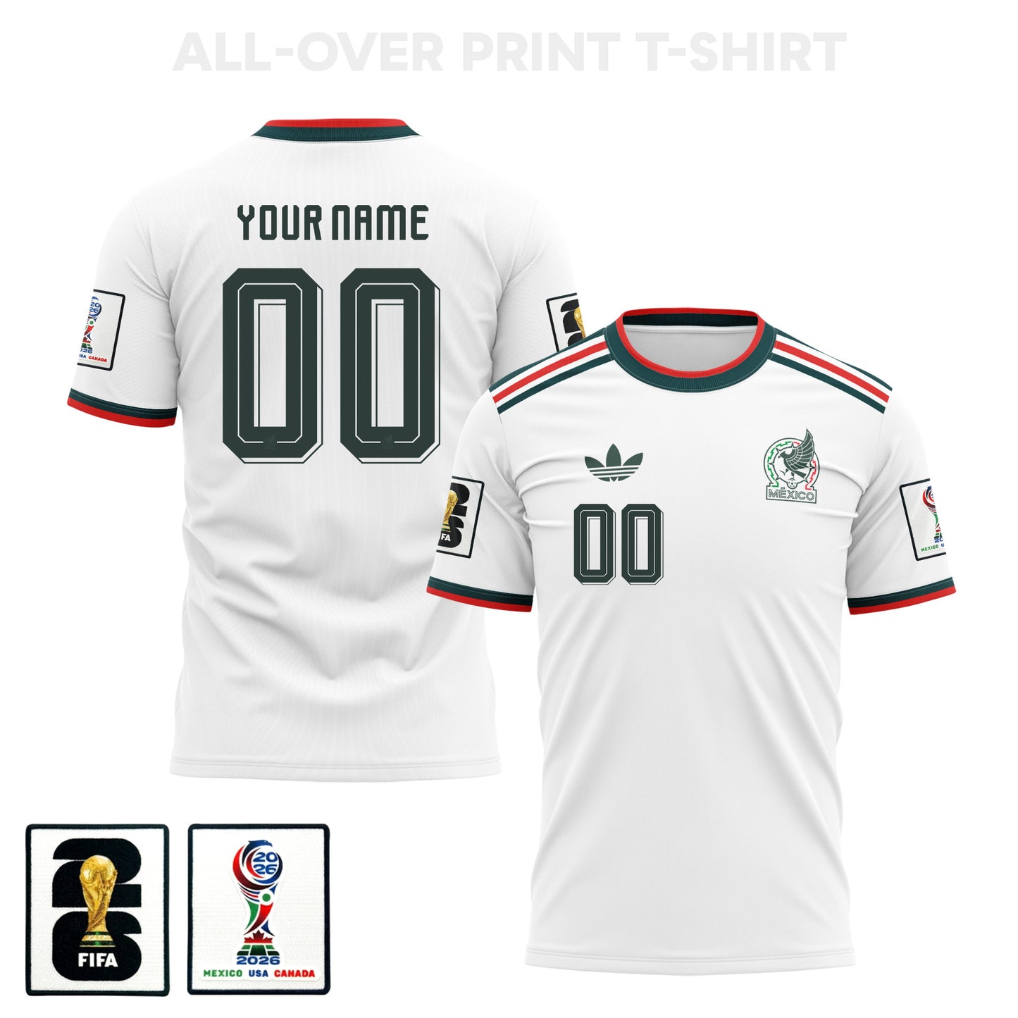 Mexico 2026 Away 3D T-Shirt Fully Printed – Personalized –Unisex, White