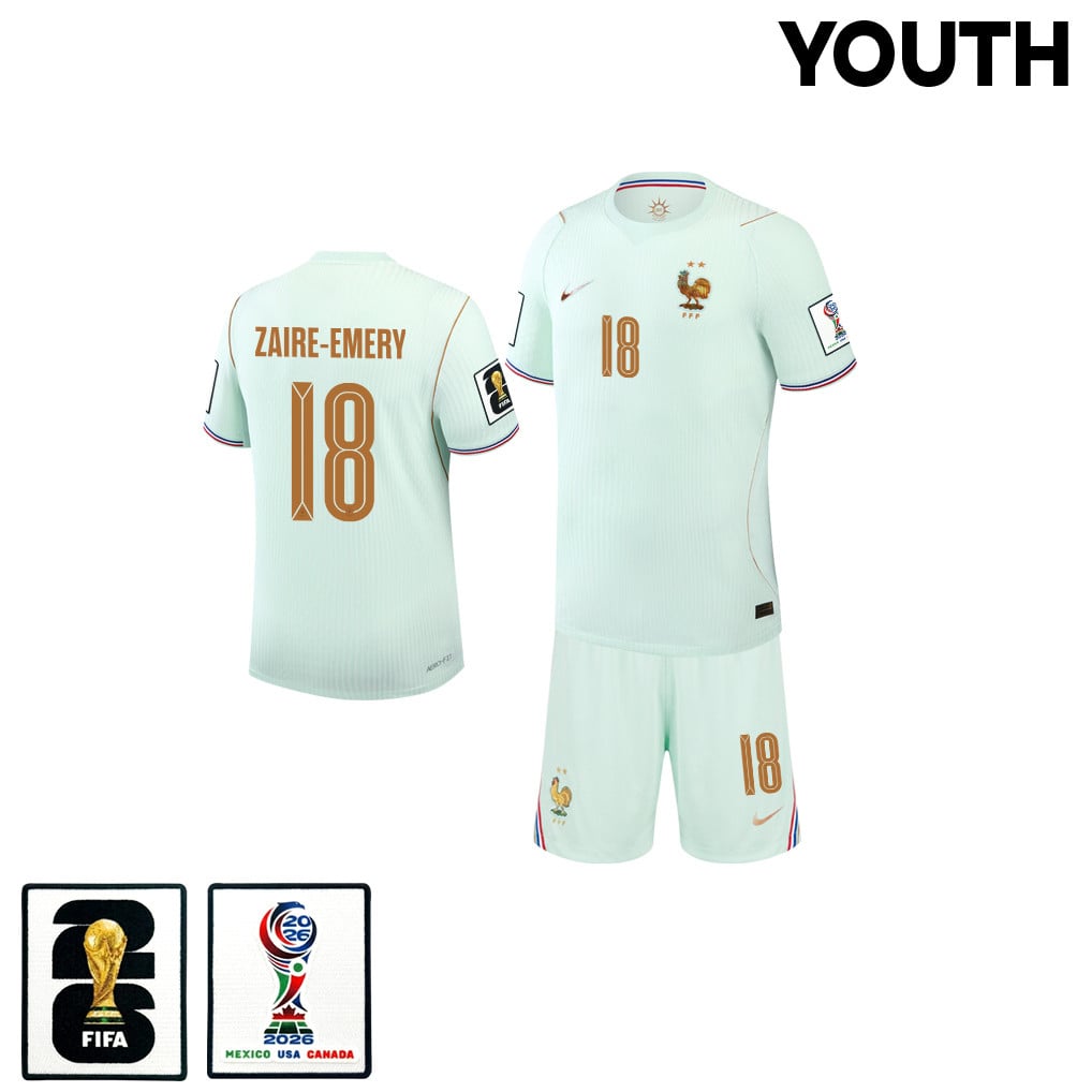 Warren Zaïre-Emery 18 France 2026 YOUTH Away Jersey & Shorts Set - Green