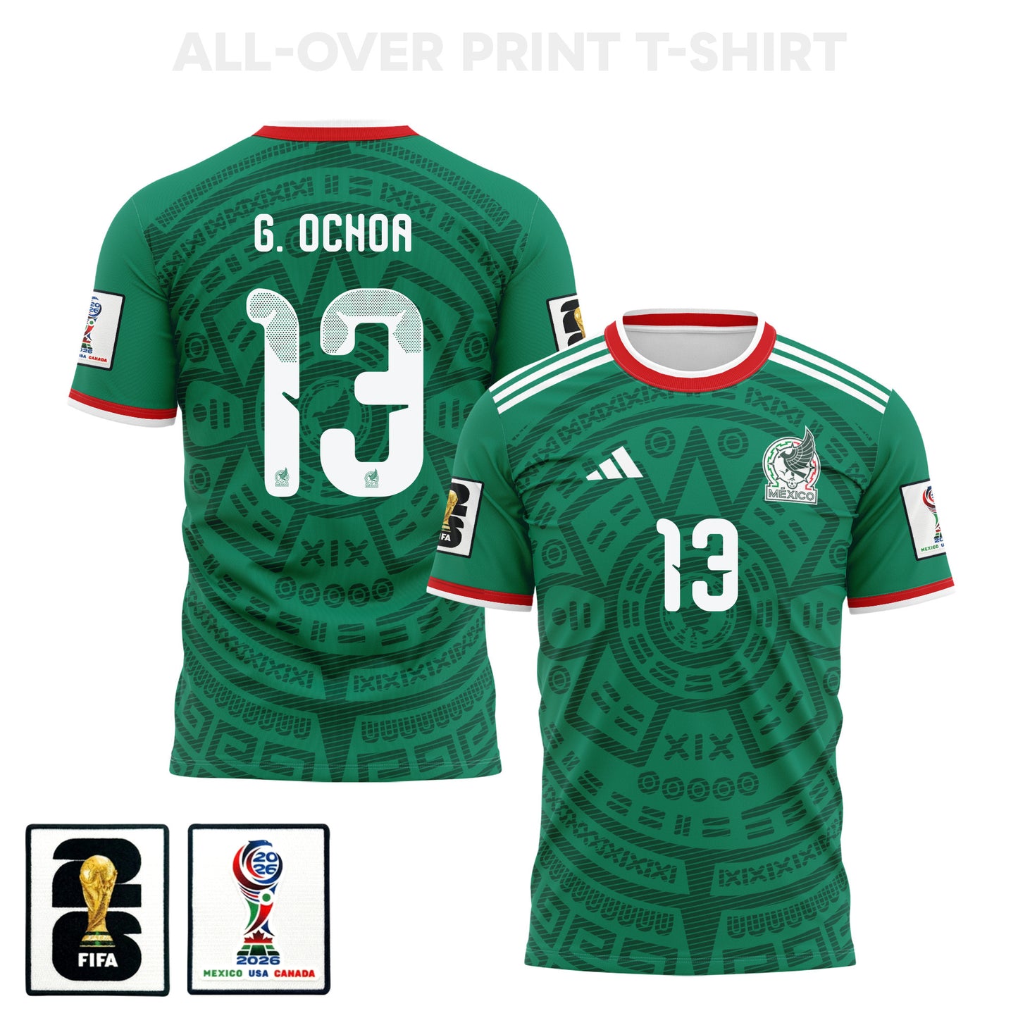 Guillermo Ochoa 13 Mexico 2026 Home 3D T-Shirt Fully Printed – Unisex, Green